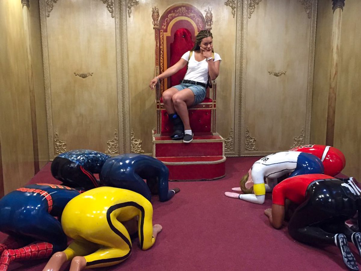 A student posing with a photo op