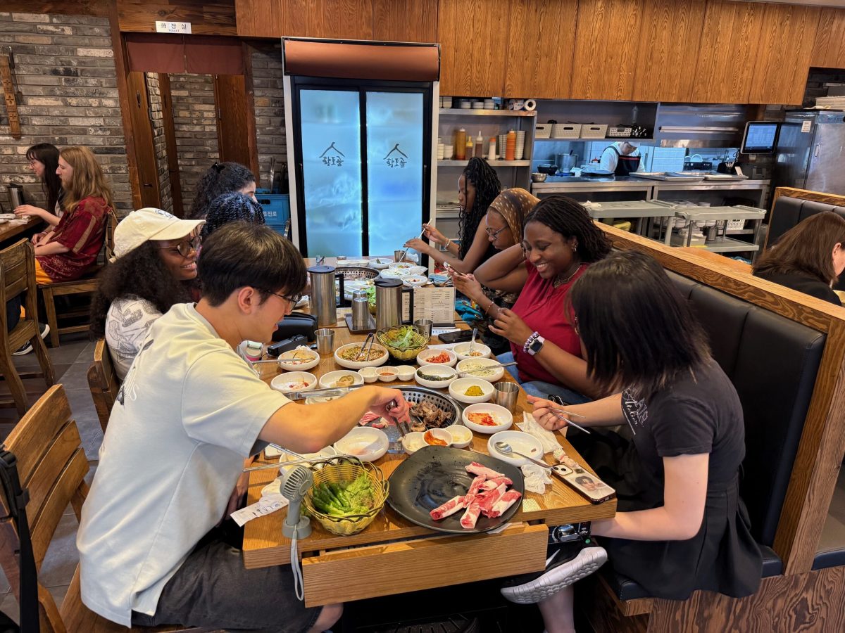 Students eating Korean Barbecue together